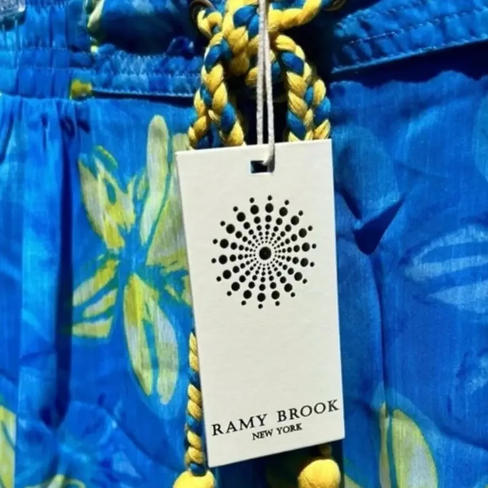 RAMY BROOK Shorts NEW Size S Printed Tessa Semi Sheer Blue Elastic Waist $195 - Picture 3 of 8